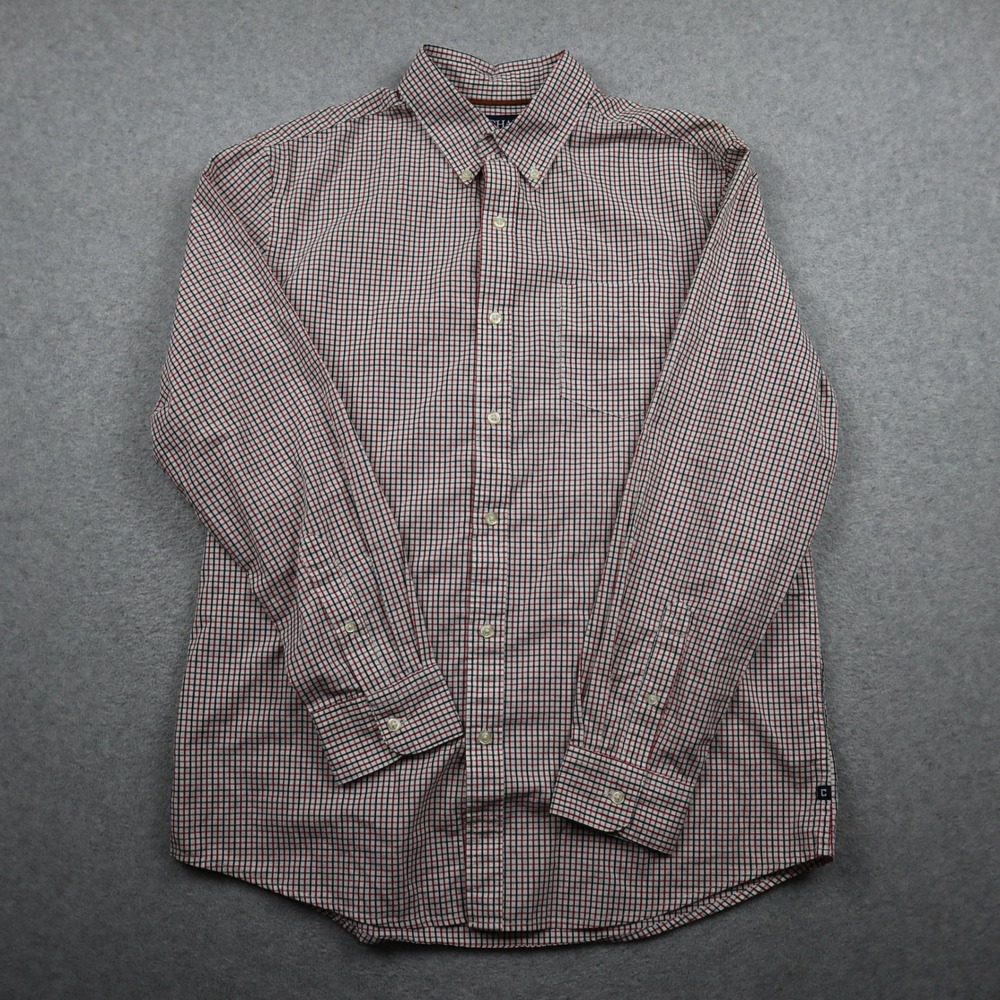 Chaps Shirt Mens Medium Button Down Red White Black Plaid Long Sleeve Regular